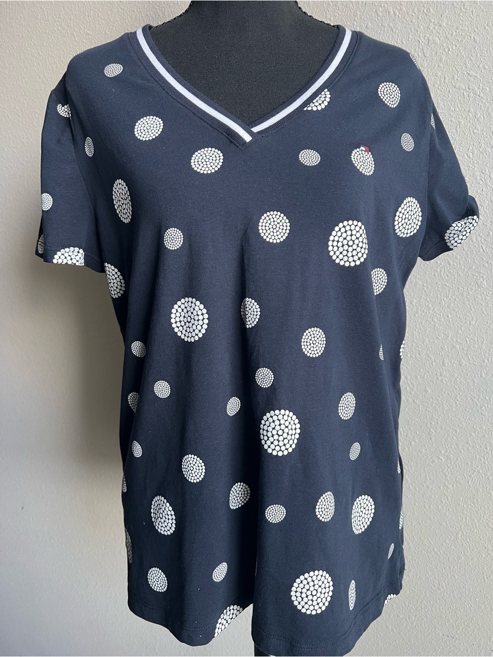 Tommy Hilfiger Navy V-Neck Short Sleeve Polka Dot Tee Patriotic